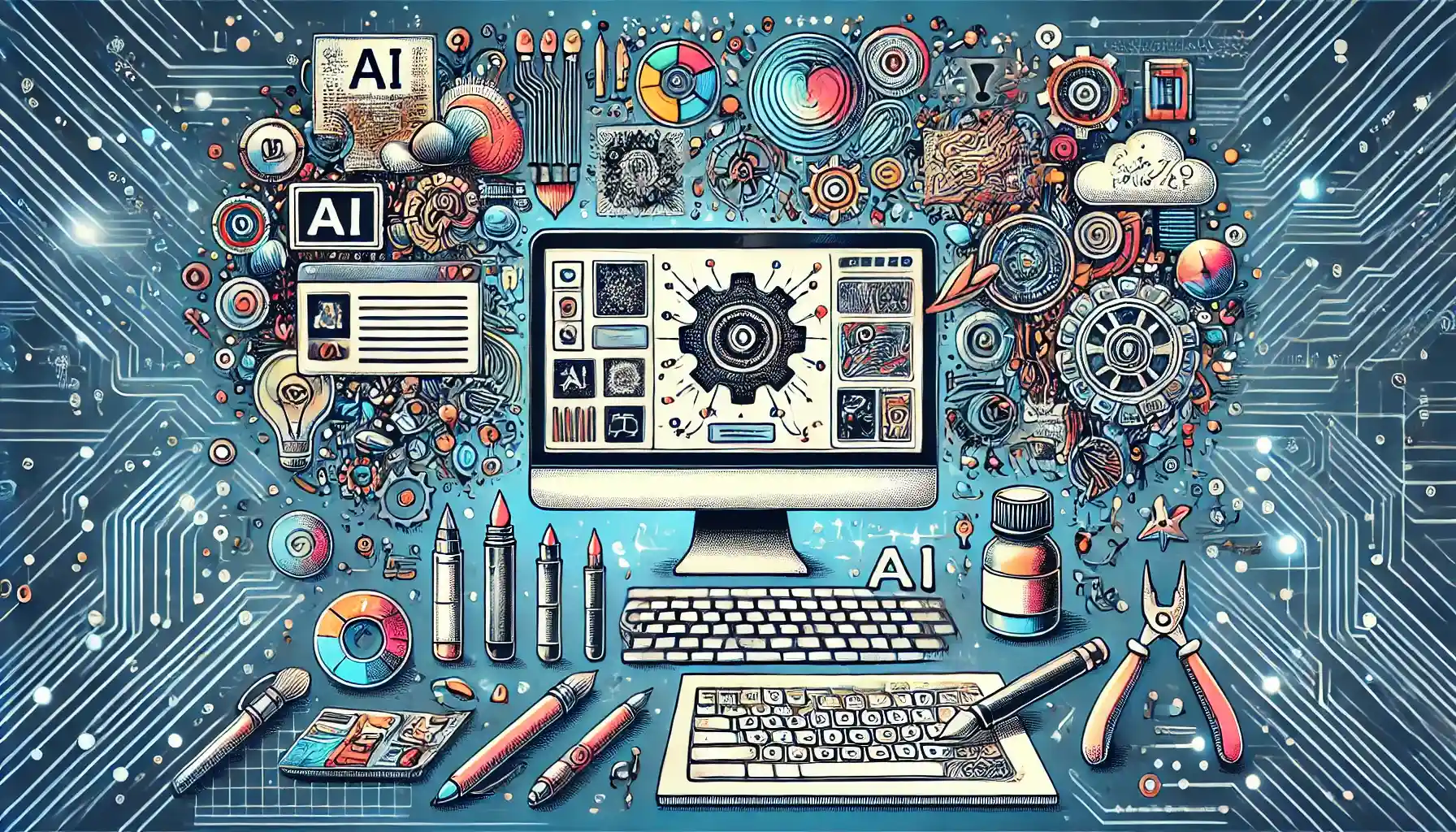 DALL·E 2024-10-21 20.29.10 – An illustration representing the implementation of generative AI in content creation. The image should include elements such as a computer screen with (1)