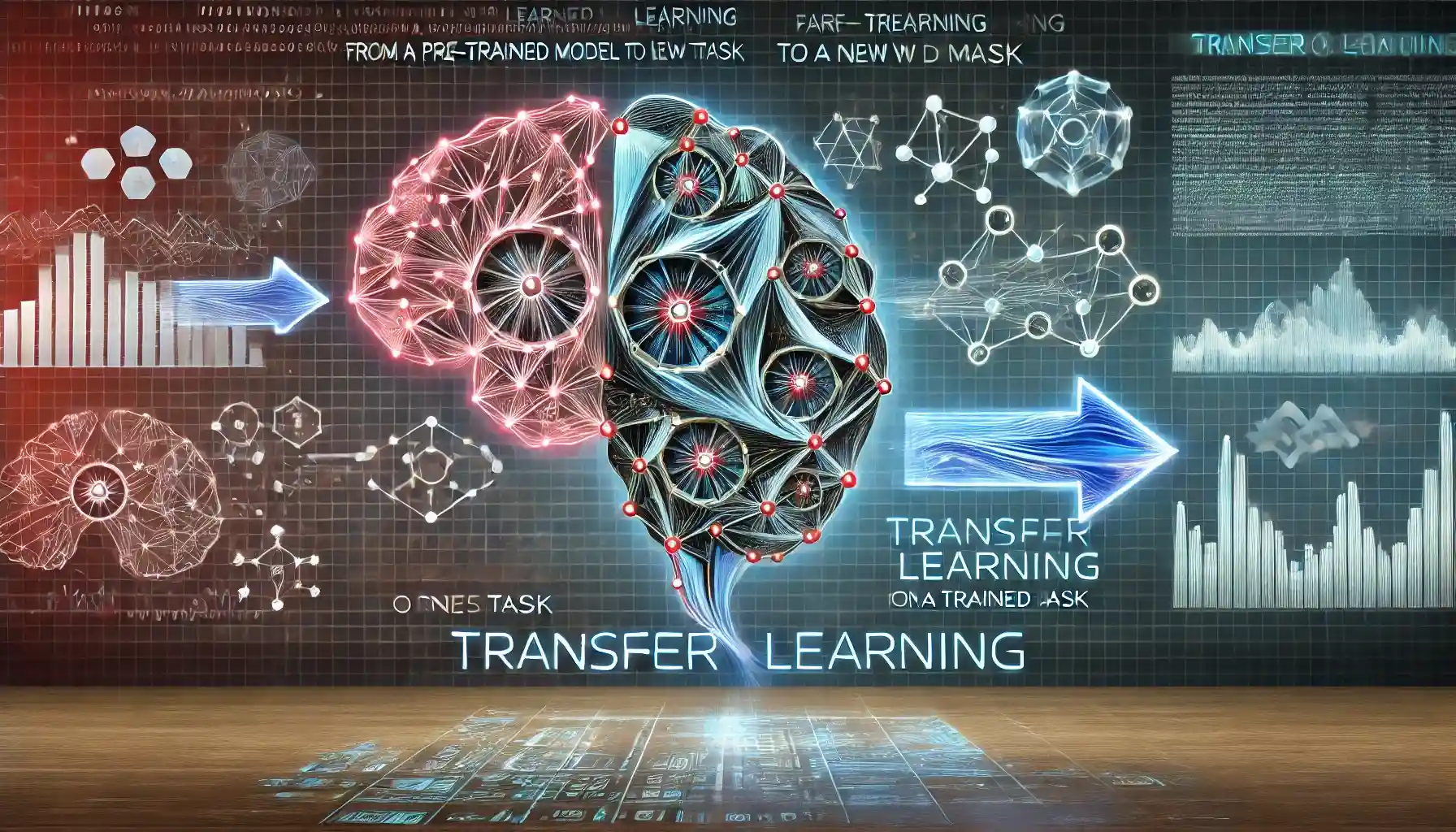 DALL·E 2024-10-21 20.42.51 – A conceptual image representing transfer learning in AI model training. The image should depict a neural network transferring knowledge from one task (1)
