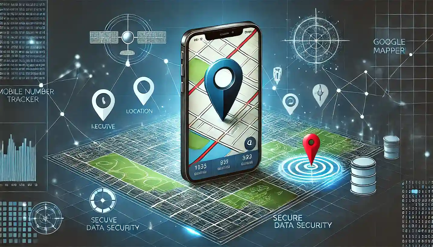 Live Location Tracker with Google Maps DALL·E 2024-11-06 21.38.42 – A detailed digital illustration showing a mobile number tracker interface with Google Maps integration. The main feature is a smartphone displaying Go (1)